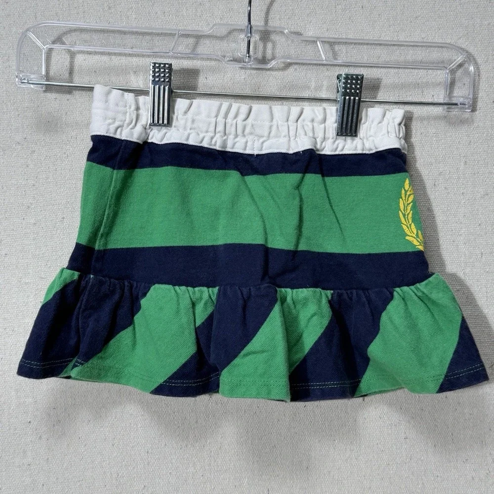 Ralph Lauren Girls Skort‎ 4T Green Blue Stripe Polo Crest Skirt Shorts Rugby